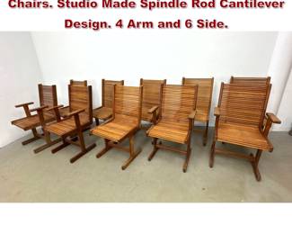 Lot 702 Set 10 Stephen Hynson Dining Chairs. Studio Made Spindle Rod Cantilever Design. 4 Arm and 6 Side. 