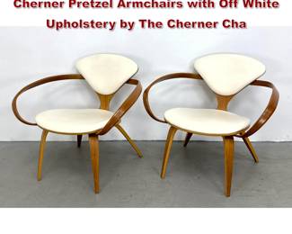 Lot 803 Pair of Walnut Plywood Norman Cherner Pretzel Armchairs with Off White Upholstery by The Cherner Cha
