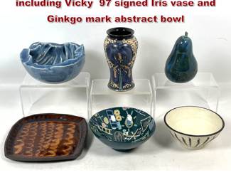 Lot 1246 6pc contemporary studio ceramics including Vicky 97 signed Iris vase and Ginkgo mark abstract bowl