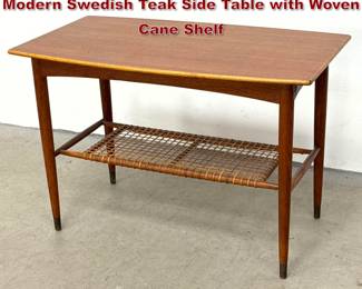 Lot 768 Folke Ohlsson for Dux MidCentury Modern Swedish Teak Side Table with Woven Cane Shelf
