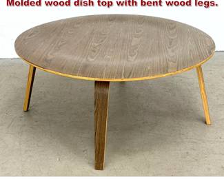 Lot 734 Round Eames style Coffee Table. Molded wood dish top with bent wood legs. 