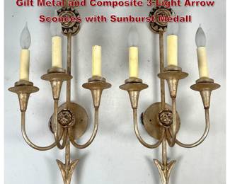 Lot 879 Pair Niermann Weeks Neoclassical Gilt Metal and Composite 3 Light Arrow Sconces with Sunburst Medall