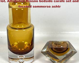 Lot 1155 Pc Mid Century Modern Art Glass lot. Attributed Krosno bedside carafe set and faceted sommerso ashtr
