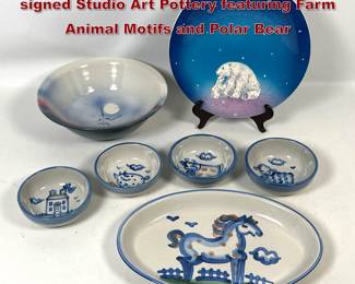 Lot 1244 7pcs M.A. Hadley Stoneware and signed Studio Art Pottery featuring Farm Animal Motifs and Polar Bear