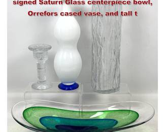 Lot 1238 4pc lot of Art Glass including signed Saturn Glass centerpiece bowl, Orrefors cased vase, and tall t