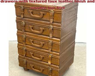 Lot 760 5 drawer stacked suitcase chest of drawers with textured faux leather finish and wooden bun feet