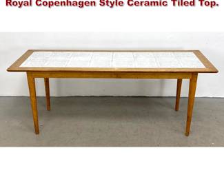 Lot 842 Danish Modern Coffee Table with Royal Copenhagen Style Ceramic Tiled Top. 