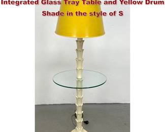 Lot 906 White Palm Frond Floor Lamp with Integrated Glass Tray Table and Yellow Drum Shade in the style of S