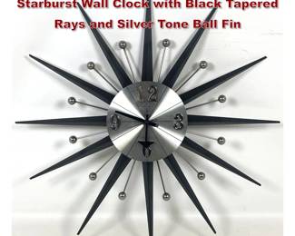 Lot 952 Large Elgin MidCentury Modern Starburst Wall Clock with Black Tapered Rays and Silver Tone Ball Fin