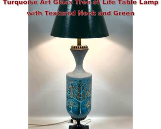 Lot 739 MidCentury Modern Frosted Turquoise Art Glass Tree of Life Table Lamp with Textured Neck and Green 