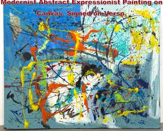Lot 1202 Dennis Sakelson Large Scale Modernist Abstract Expressionist Painting on Canvas. Signed on Verso.