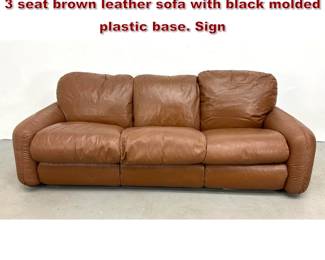 Lot 805 Arrigo Arrigoni for Busnelli Piumotto 3 seat brown leather sofa with black molded plastic base. Sign