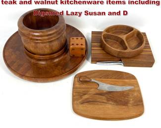 Lot 1260 6pc Group of midcentury modern teak and walnut kitchenware items including Digsmed Lazy Susan and D