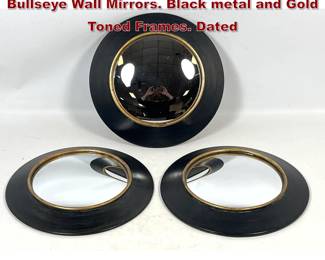Lot 794 3pc Ballard Designs Circular Convex Bullseye Wall Mirrors. Black metal and Gold Toned Frames. Dated 