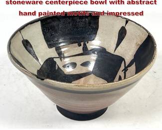 Lot 1029 Terry Gess studio pottery stoneware centerpiece bowl with abstract hand painted motifs and impressed