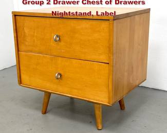 Lot 844 Mid Century Paul McCobb Planner Group 2 Drawer Chest of Drawers Nightstand, Label 