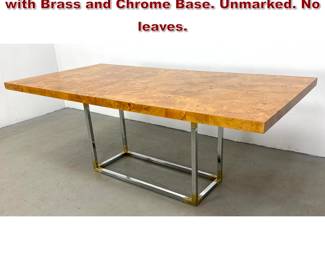 Lot 799 Adler Bond Burl Wood Dining Table with Brass and Chrome Base. Unmarked. No leaves. 