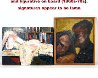 Lot 1124 Pair vintage paintings surrealist and figurative on board 1960s70s. signatures appear to be Isma