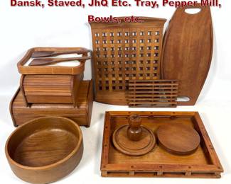 Lot 1262 Large Lot Teak Table Accessories. Dansk, Staved, JhQ Etc. Tray, Pepper Mill, Bowls, etc.