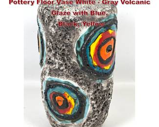 Lot 1020 Scheurich West Germany Art Pottery Floor Vase White  Gray Volcanic Glaze with Blue, Black, Yellow