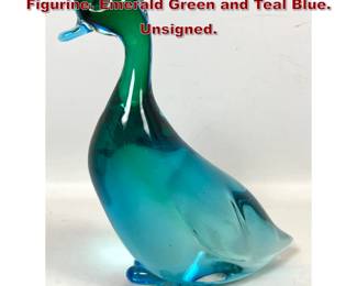 Lot 1036 Murano Sommerso Art Glass Duck Figurine. Emerald Green and Teal Blue. Unsigned.