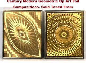 Lot 1037 Picture That, Inc., A Pair of Mid Century Modern Geometric Op Art Foil Compositions. Gold Toned Fram