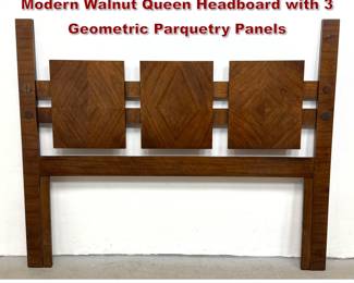Lot 835 Lane Staccato Brutalist Mid Century Modern Walnut Queen Headboard with 3 Geometric Parquetry Panels