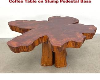 Lot 736 Single Slab Redwood Live Edge Coffee Table on Stump Pedestal Base