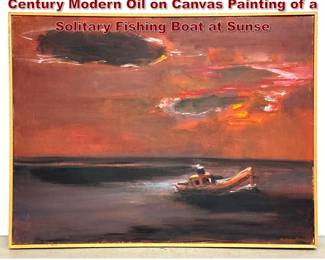Lot 1200 Large Norman Rubington Mid Century Modern Oil on Canvas Painting of a Solitary Fishing Boat at Sunse