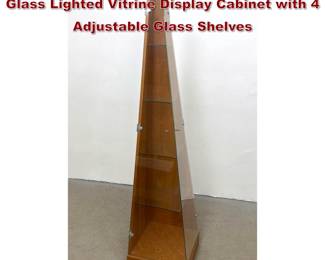 Lot 923 Contemporary Pyramid Teak and Glass Lighted Vitrine Display Cabinet with 4 Adjustable Glass Shelves 