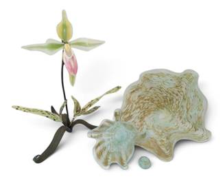 Standing Metal Art Glass Orchid Art Glass Swirl With Ruffles Art Pieces