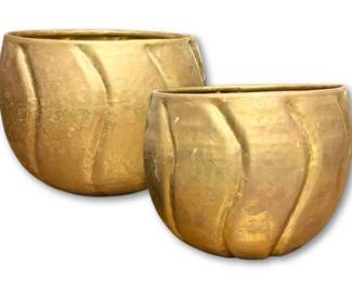 MidCentury Solid Brass Planter Pair