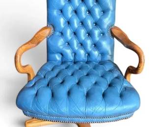 Classic Vintage Blue Tufted Leather Office Chair