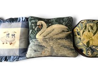 Swan, Duck, Butterfly Needlepoint Pillows
