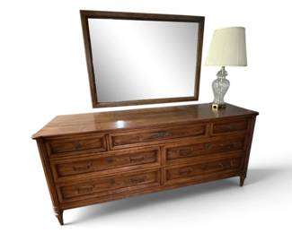 Vintage Henredon Dresser, Framed Mirror, Lamp