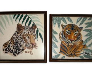 Vintage Tiger Cheetah Needlepoint Wall Art