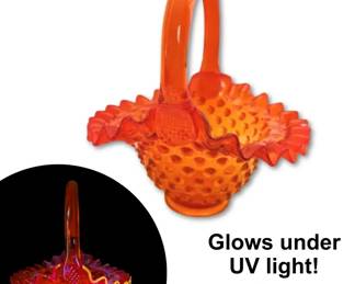Fenton Amberina Ruffled Hobnail Glass Basket