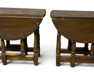 Solid Antique Drop Leaf End Tables Pair