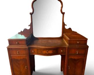 Antique Wooden Vanity Desk w Mirror