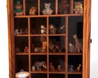 Wall Mounted Knickknack Cabinet W Animal Figurines