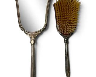 Antique Metal Handheld Mirror Hairbrush