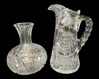 Antique Cut Crystal Glass Decanter Pitcher