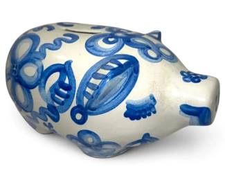 M.A. Hadley Blue Flower Painted Piggy Bank