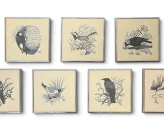 7 Vintage CrossStitch Birds Signed KDC 80 10 x 10 Each