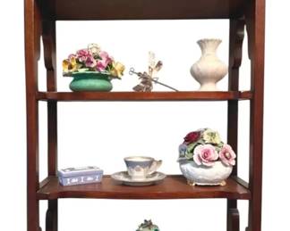Wooden Shelf w Teacups, Lenox Vase, More