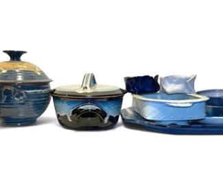 Blue Ceramic Dishes, Vase, Trays, More