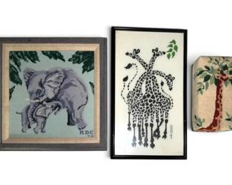 Safari Animal Embroidered Needlepoint Artwork Brick Doorstop