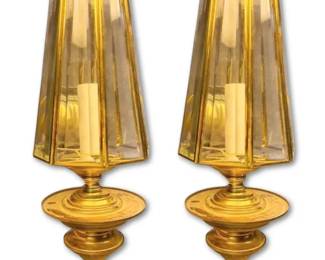 Brass Glass Wall Sconces Pair