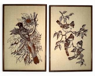 Framed Bird Crewel Embroidery Wall Art