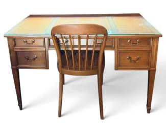 Vintage Writing Desk W Glass Top Chair